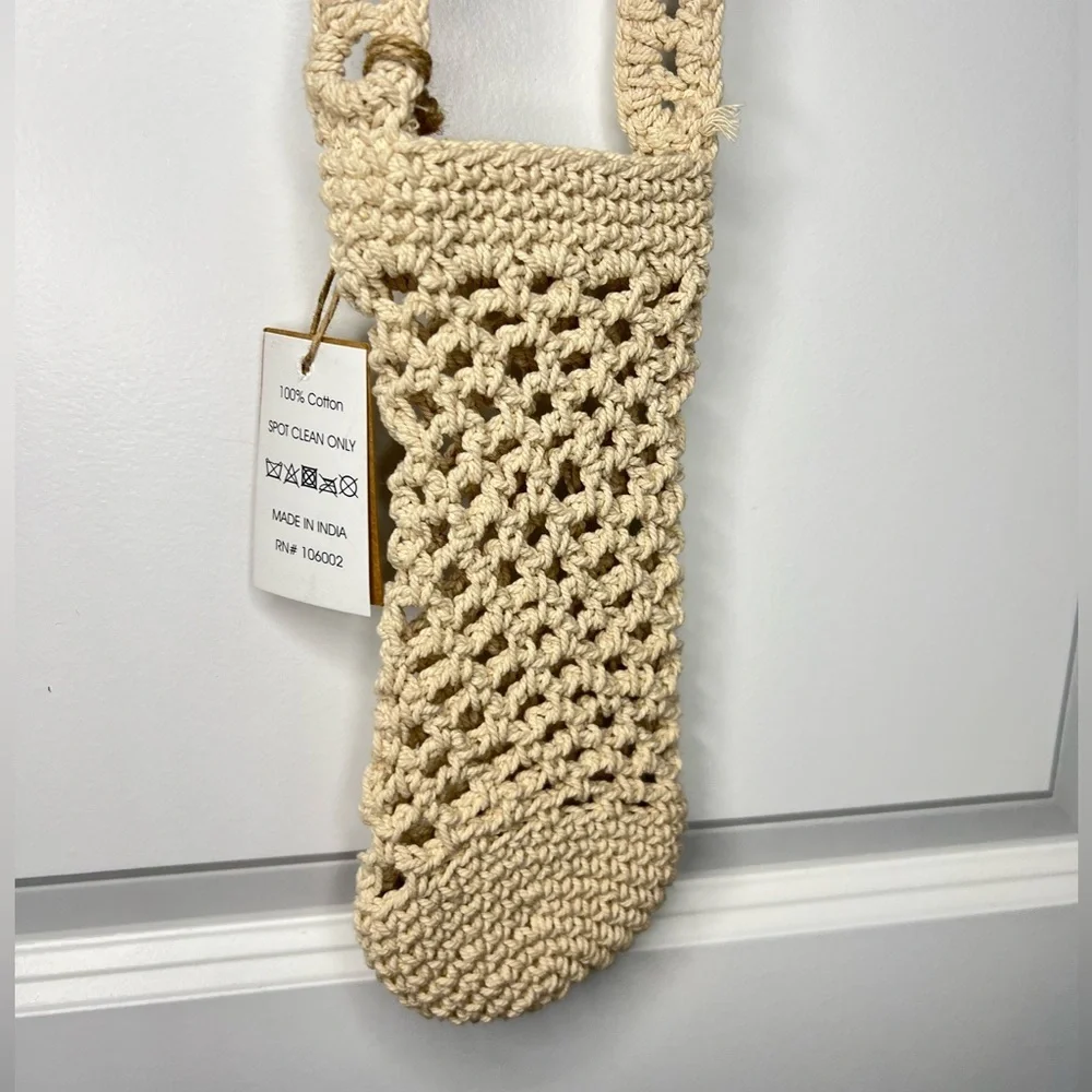 crocheted crossbody phone bag neutral color